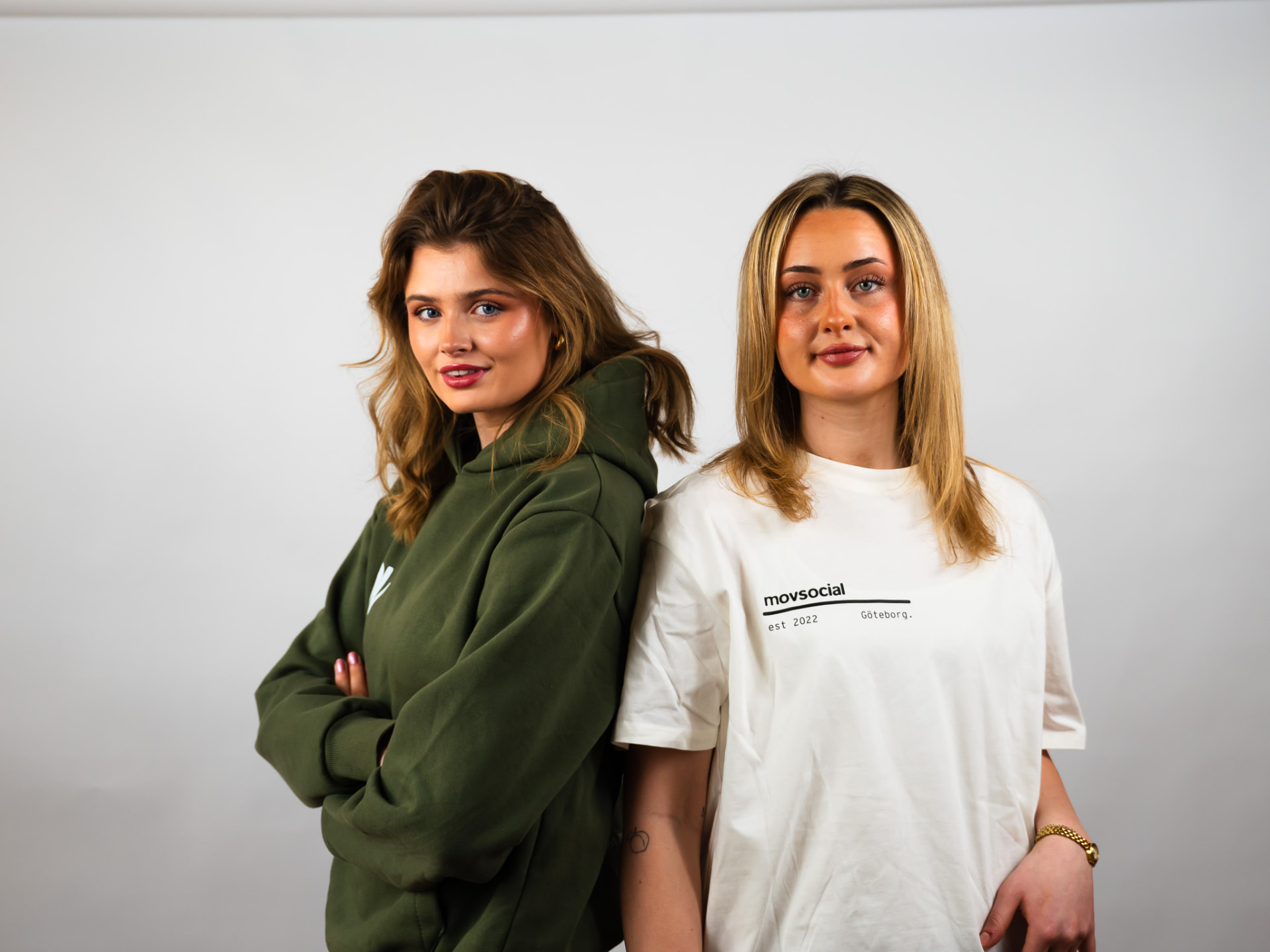 Movsocial white t-shirt worn in the studio