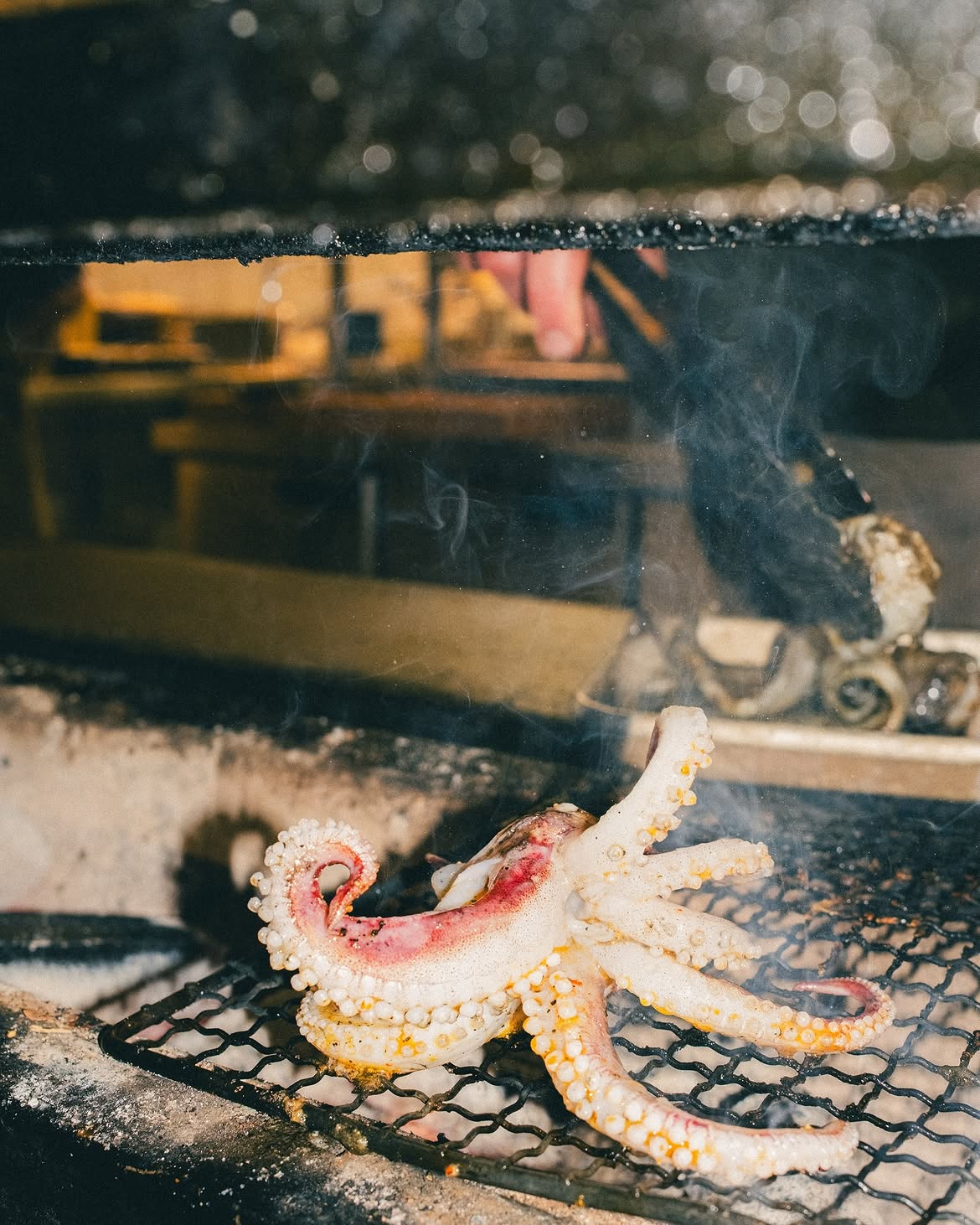 Octopus cooking over the grill at Rollin Bistros